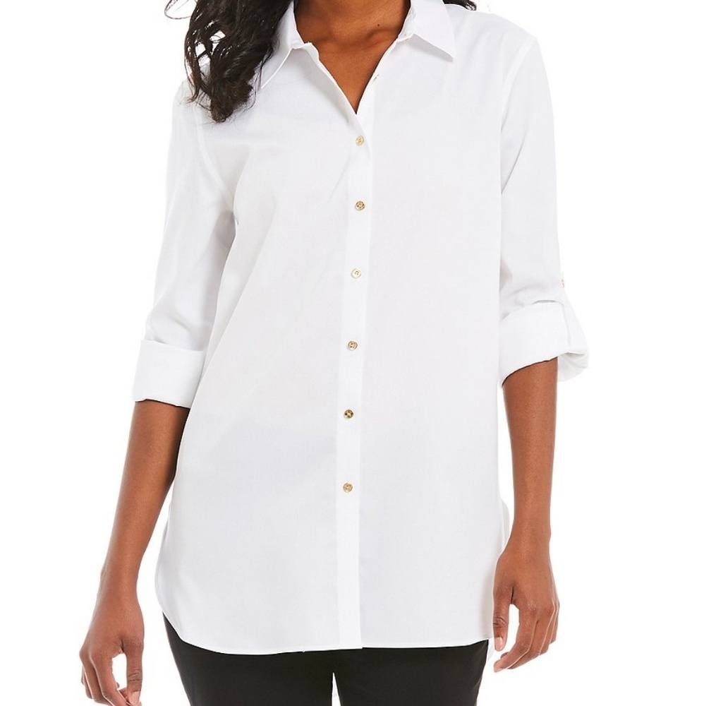 Calvin Klein Hi-Low Roll-Tab Blouse